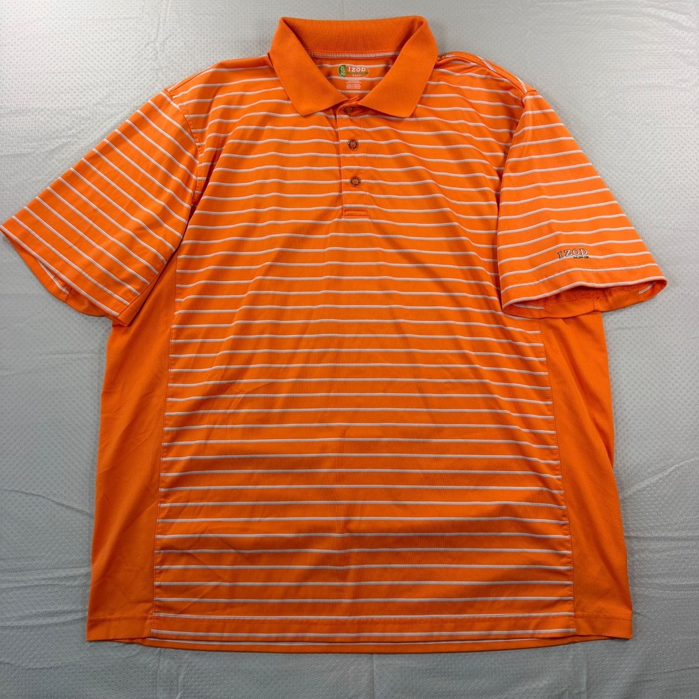 IZOD Golf Mens XL Orange Striped Short Sleeve Polo Shirt X-Treme Performance